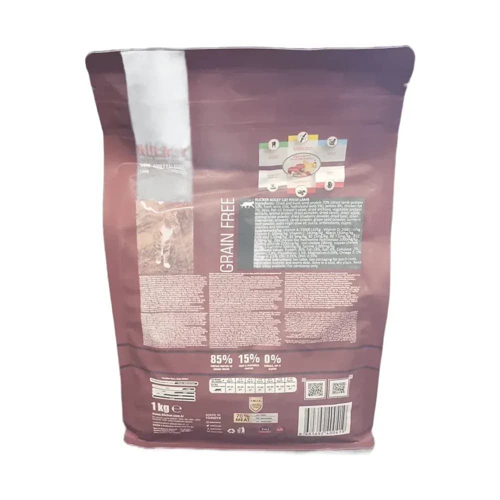Klicker Yetişkin Kedi Maması Kuzulu Tahılsız 1 kg - küçük görsel 2