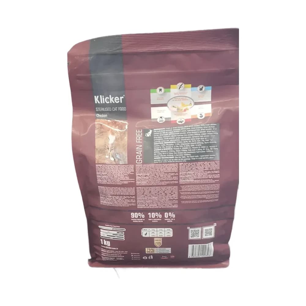 Klicker Kısırlaştırılmış Kedi Maması Tavuklu Tahılsız 1 kg - küçük görsel 2