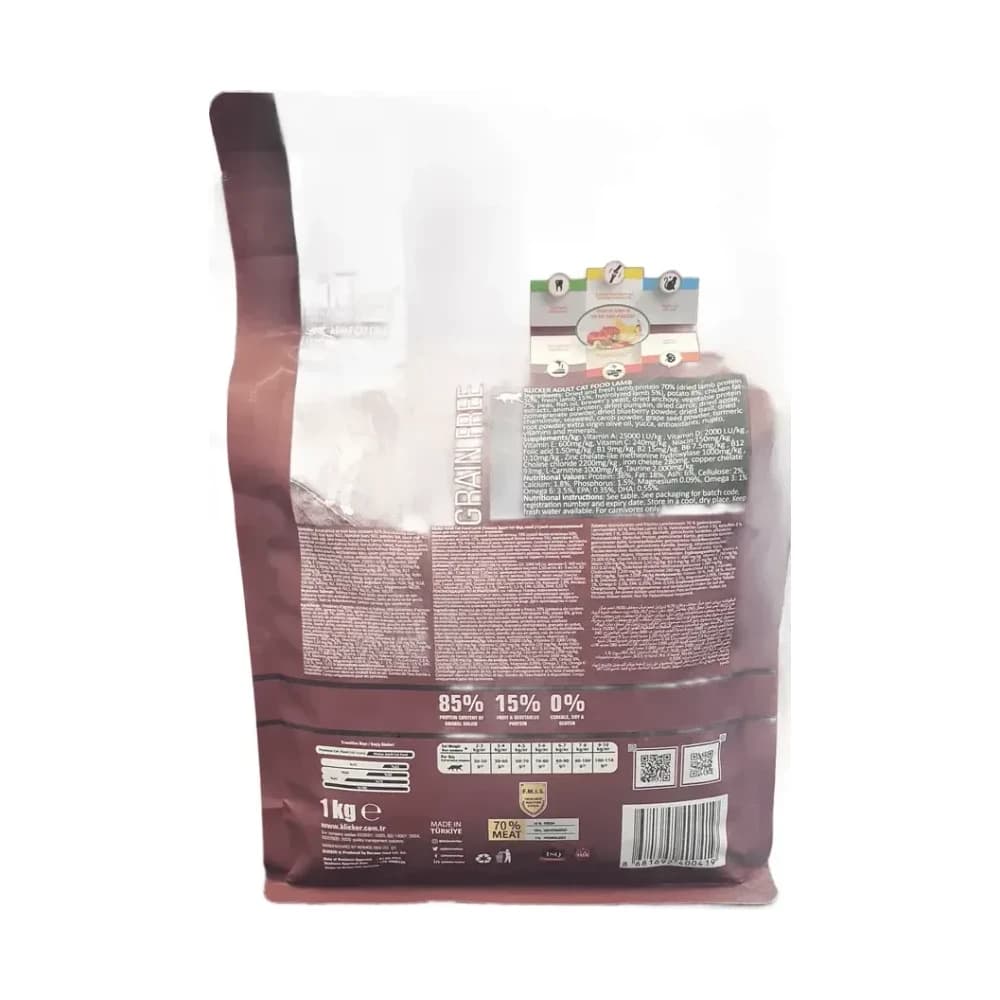 Klicker Yetişkin Kedi Maması Kuzulu Tahılsız 1 kg - küçük görsel 5